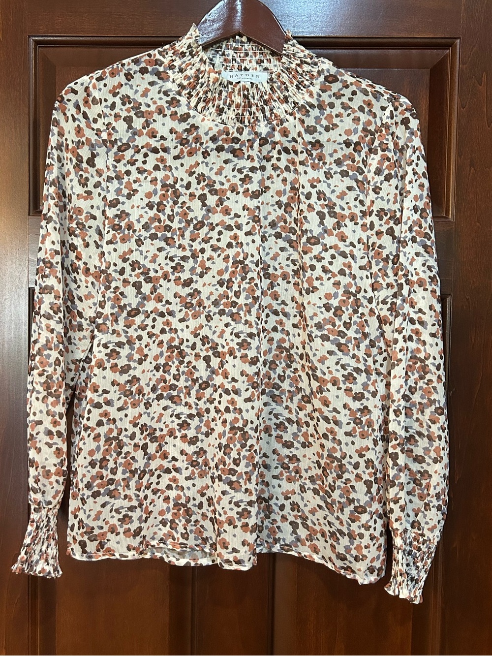 Hayden Los Angeles Floral Smocked Mock Neck Blouse Top Size M